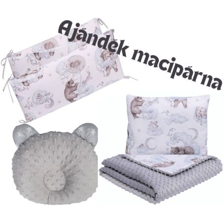 3 részes Minky Babaágynemű, Mackó + Ajándék macipárna