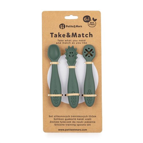 Petite&Mars Szilikon Tanuló Kanálszett Take&Match Misty Green 6m+