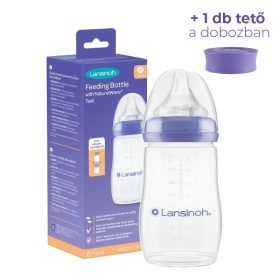   Lansinoh Cumisüveg lassú folyású etetőcumival + fedéllel, 240 ml