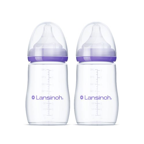 Lansinoh 2 db cumisüveg közepes folyású etetőcumival + 2 db fedéllel, 240 ml