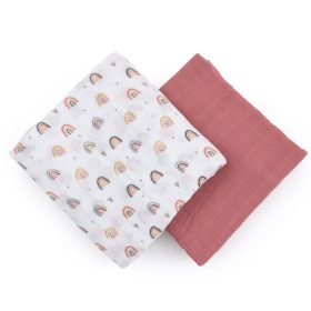   PETITE&MARS Bambusz muszlin 2db-os Babatörölköző, babapólya Misty Rose Rainbow, 120 x 120 cm