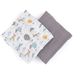  PETITE&MARS Bambusz muszlin 2db-os Babatörölköző, babapólya Misty Grey Planes, 120 x 120 cm