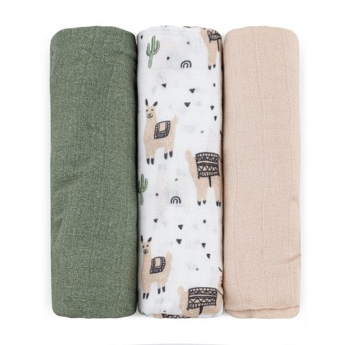 PETITE&MARS Bambusz törölköző kapucnival, 3db-os pelenka és szundikendő! Lama Vibes
