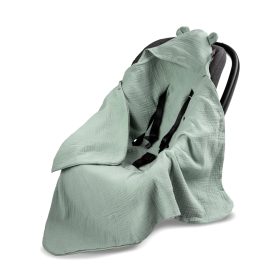   Hordozóba Köthető Kapucnis Macifüles Babatakaró, duplagéz/muszlin Zsálya