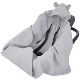   Hordozóba Köthető Kapucnis Macifüles Babatakaró, duplagéz/muszlin Szürke