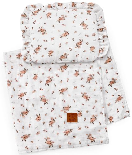 Babatakaró szett, 2 részes, duplagéz/muszlin-virágok