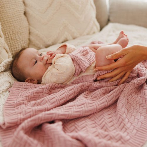 BabyOno takaró organikus pamut kötött 75x100cm rózsaszín