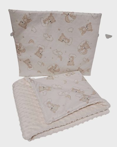 2 részes Minky Babatakaró+párna kétoldalas Szivárványos maci