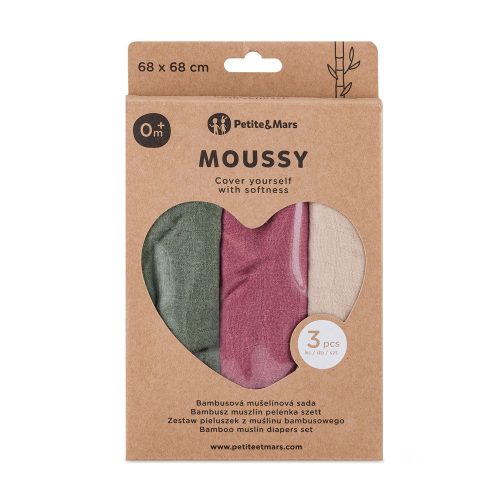 PETITE&MARS Bambusz muszlin pelenka szett 3 db Moussy Botanic Tones 68 x 68 cm