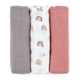   PETITE&MARS Bambusz muszlin 3db-os pelenka szett Moussy Rose Rainbows, 68 x 68 cm