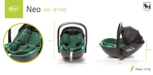 4BABY Neo I-size 40-87 cm babahordozó - Dark Green