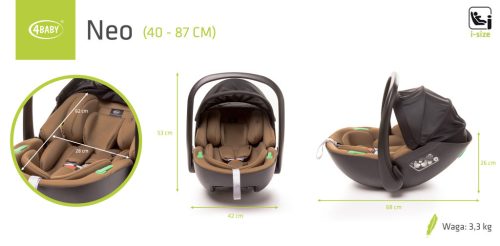 4BABY Neo I-size 40-87 cm babahordozó - Mokka
