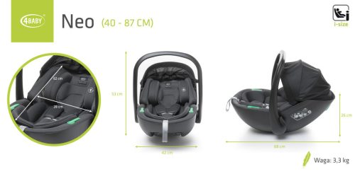 4BABY Neo I-size 40-87 cm babahordozó - Graphite