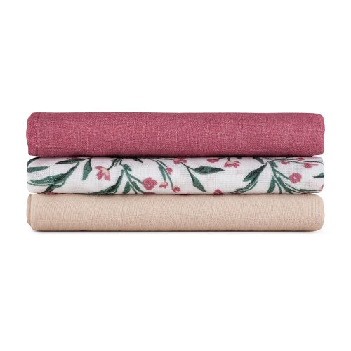 PETITE&MARS Bambusz muszlin 3db-os pelenka szett Moussy Pink Meadow 68 x 68 cm 