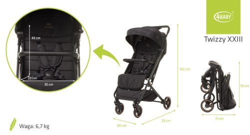 4Baby Twizzy Sport Babakocsi- Fekete